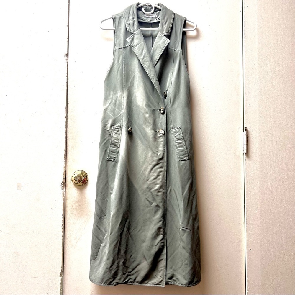 PINK STITCH longline Army green Double-breasted Sleeveless blazer womens size 2 - Picture 2 of 11
